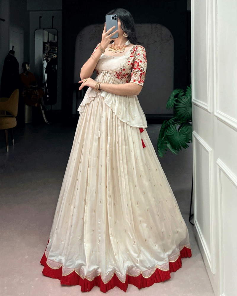 Off-White Chocolate Silk Embroidered Lehenga Choli