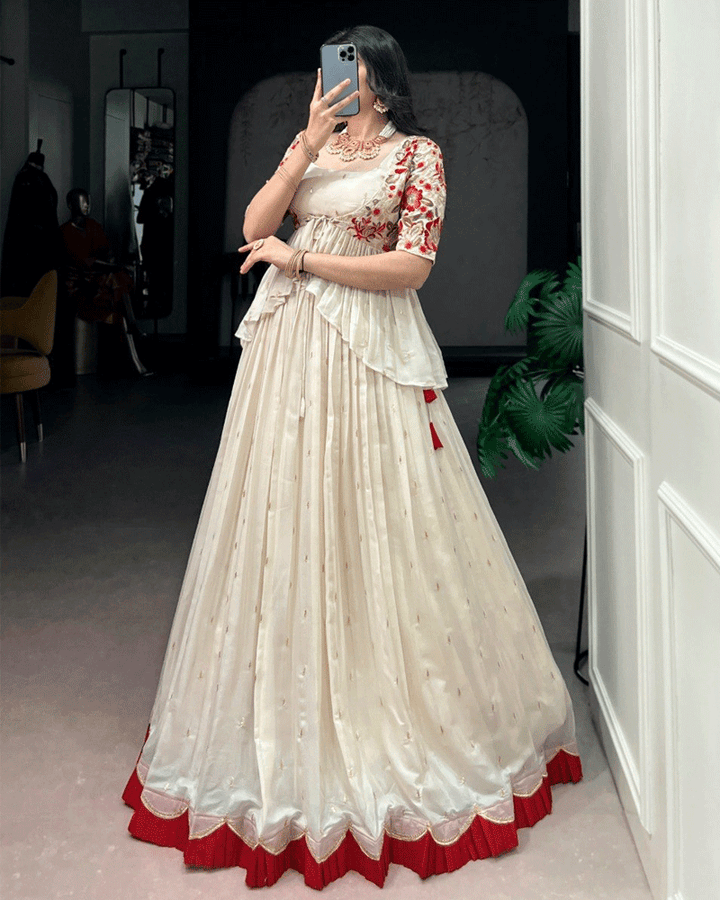 Off-White Chocolate Silk Embroidered Lehenga Choli
