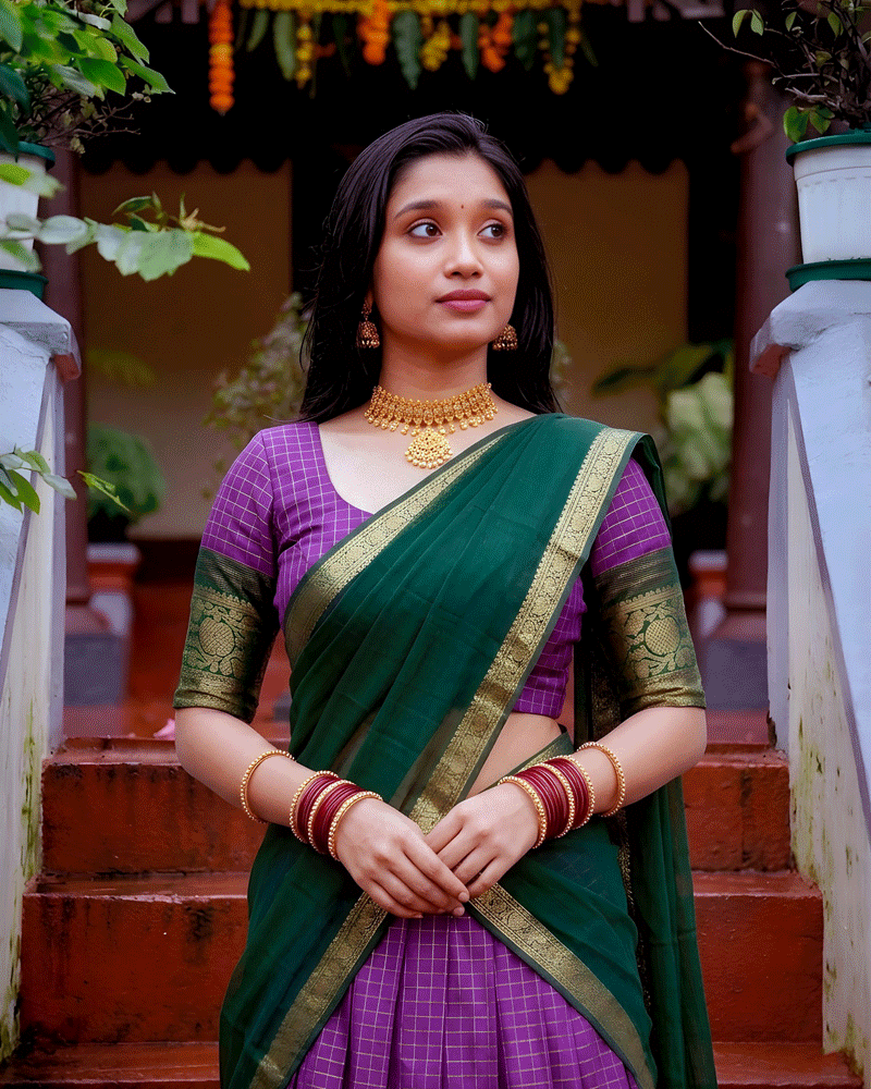 Designer Purple Color Dola Silk Half Saree