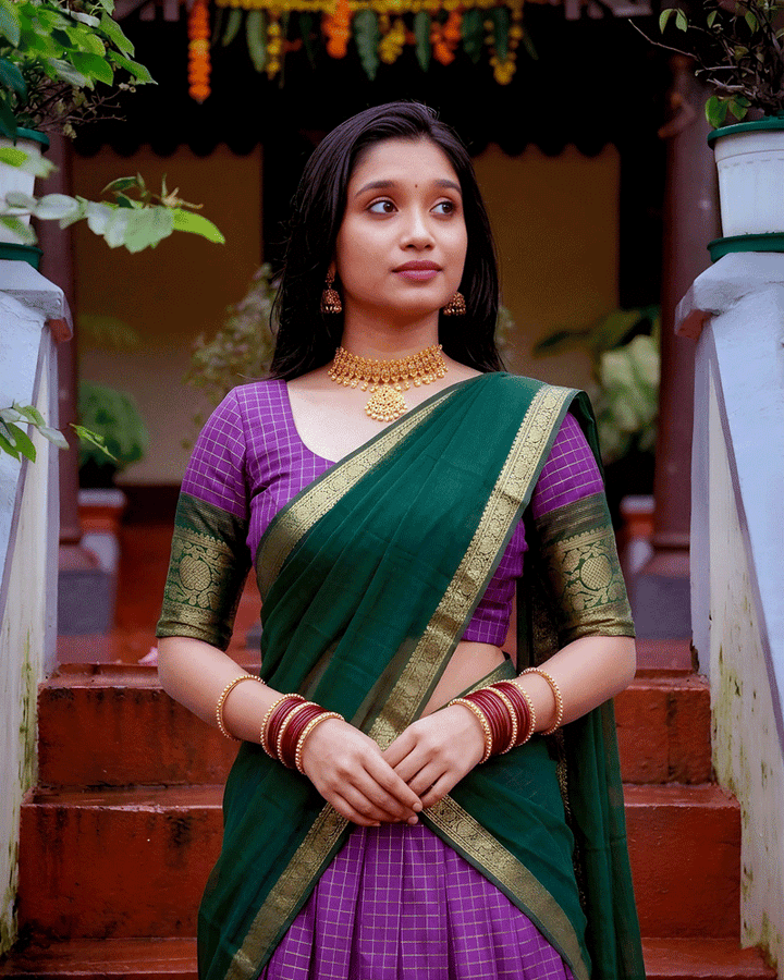 Designer Purple Color Dola Silk Half Saree