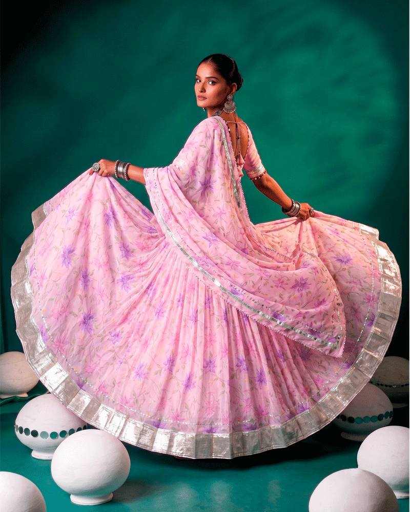 Baby Pink Color Floral Printed Designer Lehenga Set