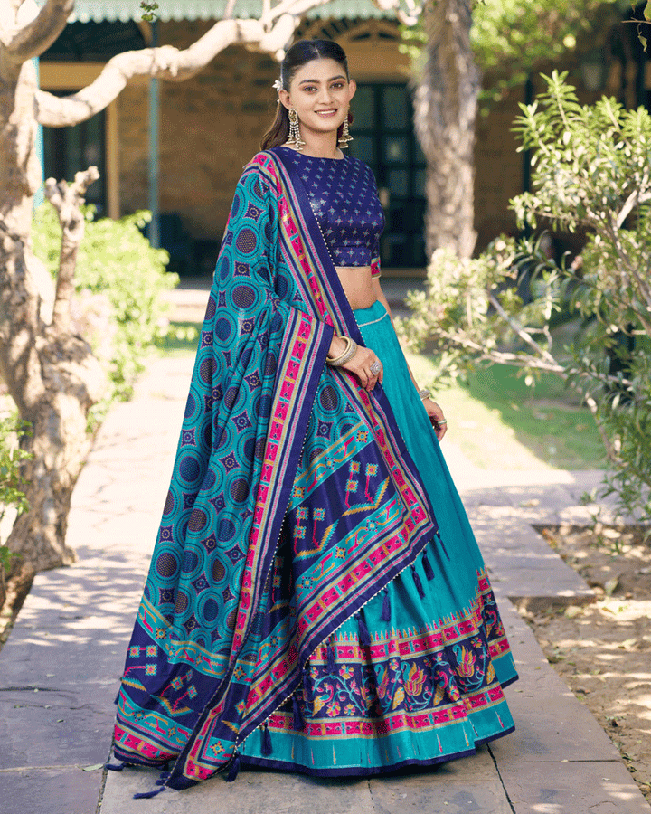 Elegant Sky Blue Color Printed Traditional Lehenga Choli Set