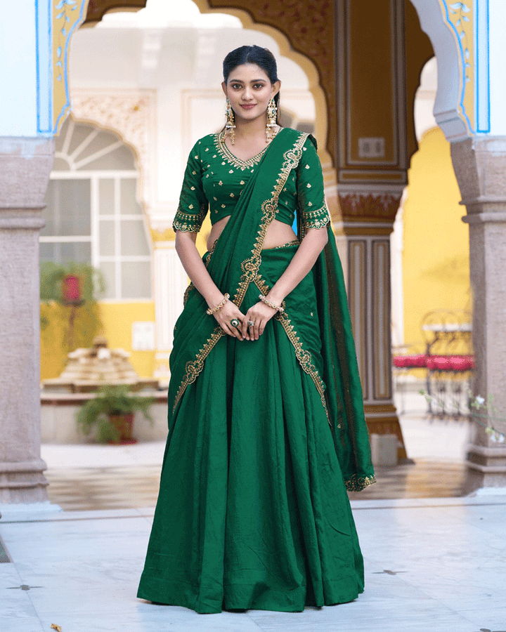 Peacock Green Color NC Silk Designer Lehenga Choli Set
