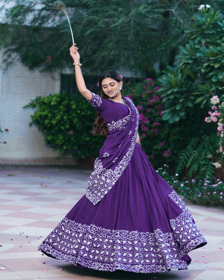 Purple Color Cotton Chanderi Traditional Lehenga Set