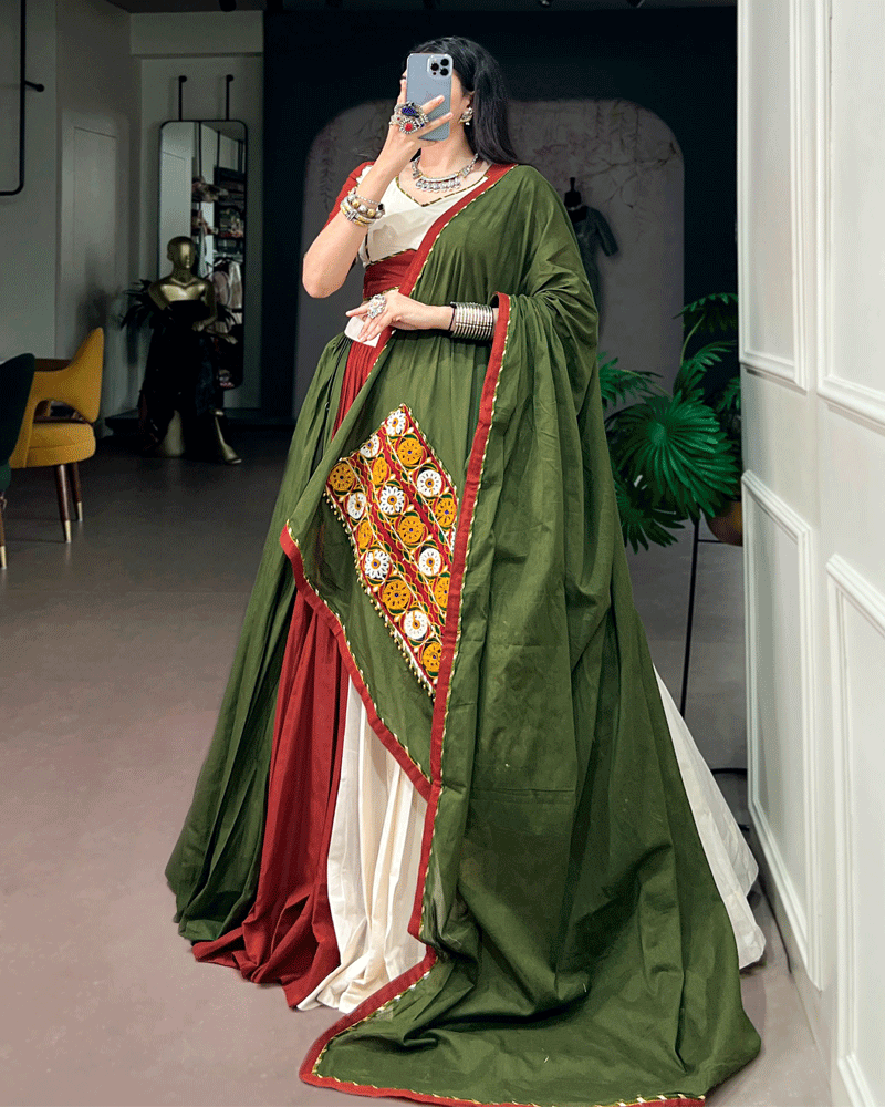 Traditional Olive Green Multicolor Navratri Lehenga Choli