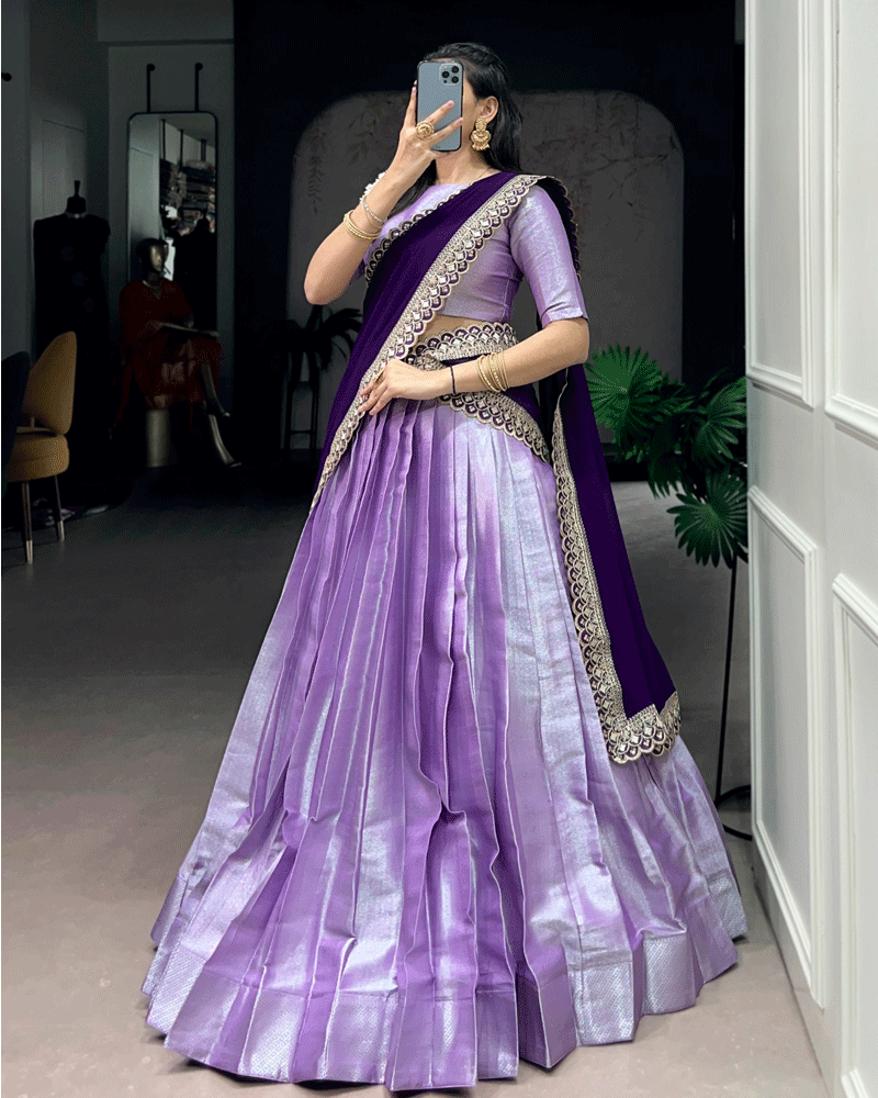 Royal Purple Color Jacquard Silk Half Saree