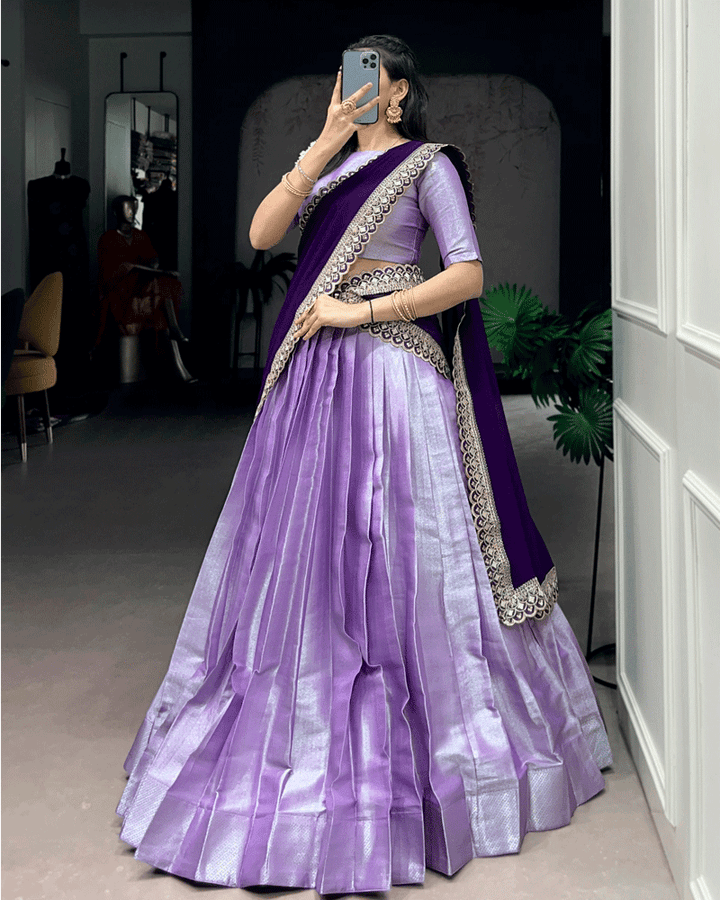 Royal Purple Color Jacquard Silk Half Saree