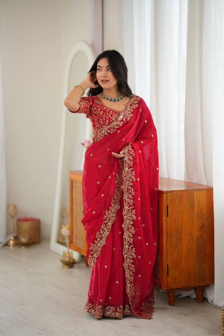 Rani Pink Color Fendy Silk Embroidered Saree