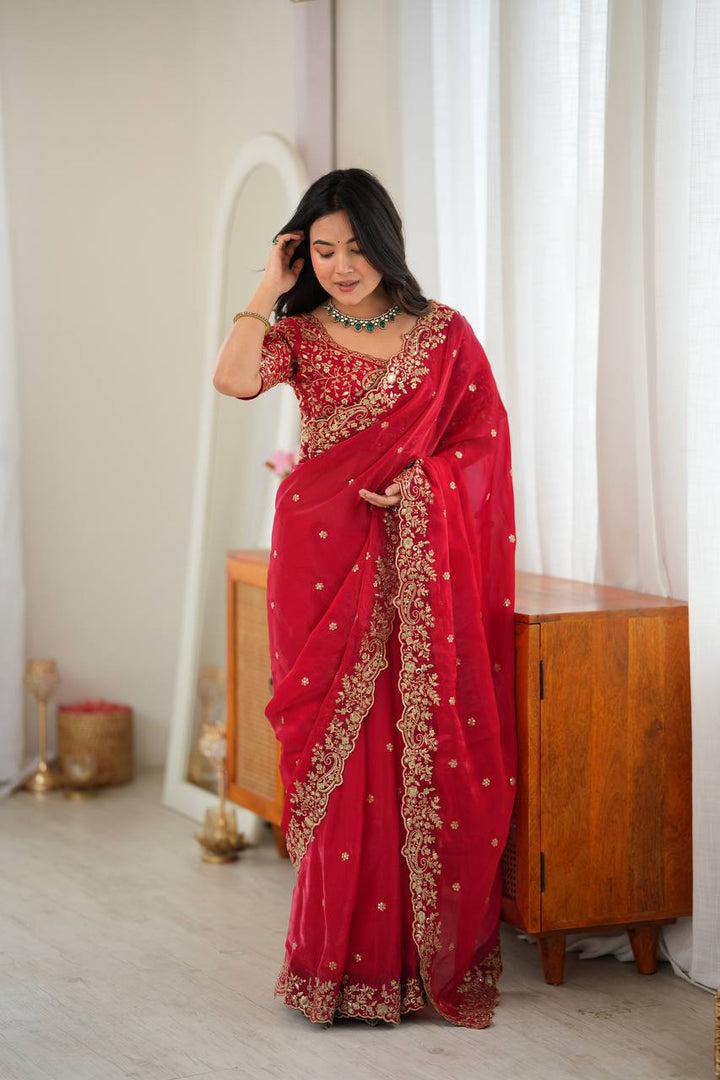 Rani Pink Color Fendy Silk Embroidered Saree
