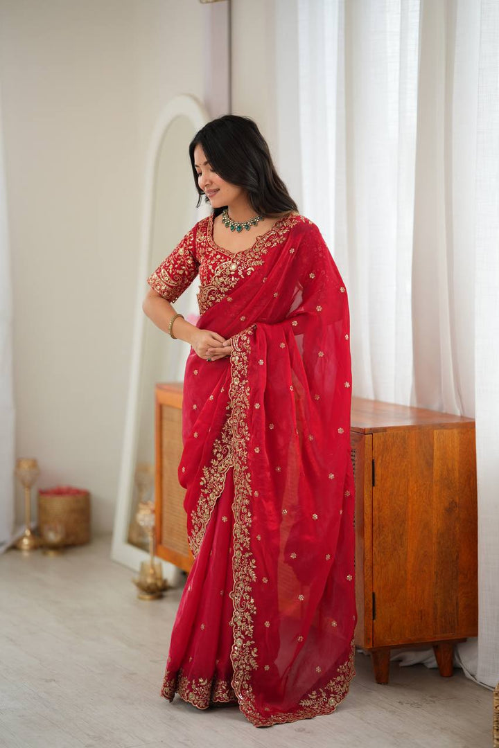 Rani Pink Color Fendy Silk Embroidered Saree