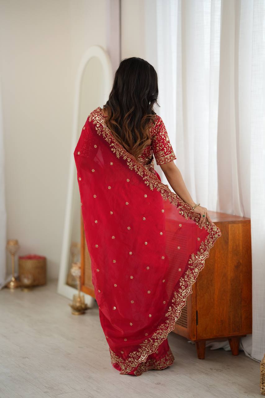 Rani Pink Color Fendy Silk Embroidered Saree