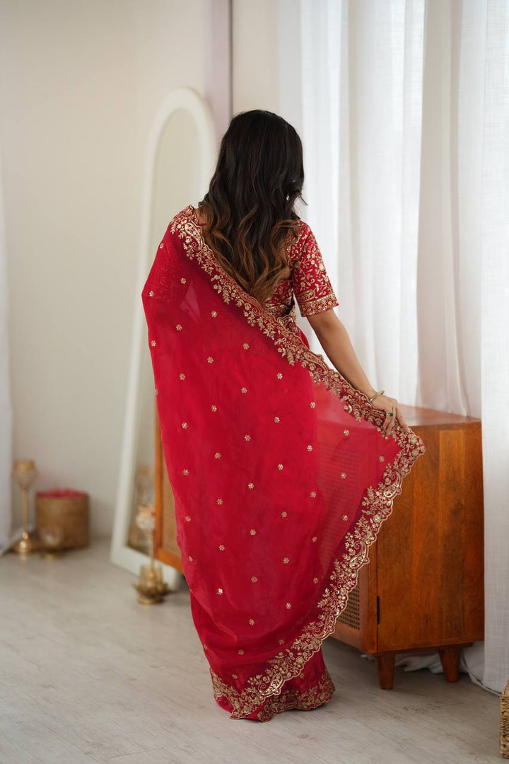Rani Pink Color Fendy Silk Embroidered Saree