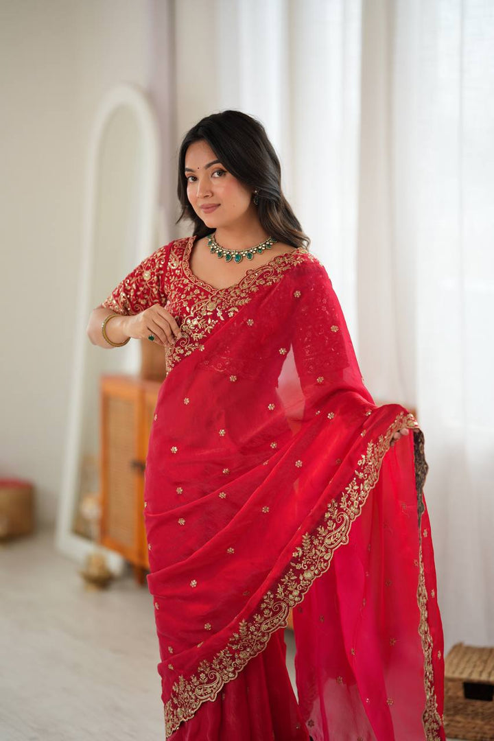 Rani Pink Color Fendy Silk Embroidered Saree