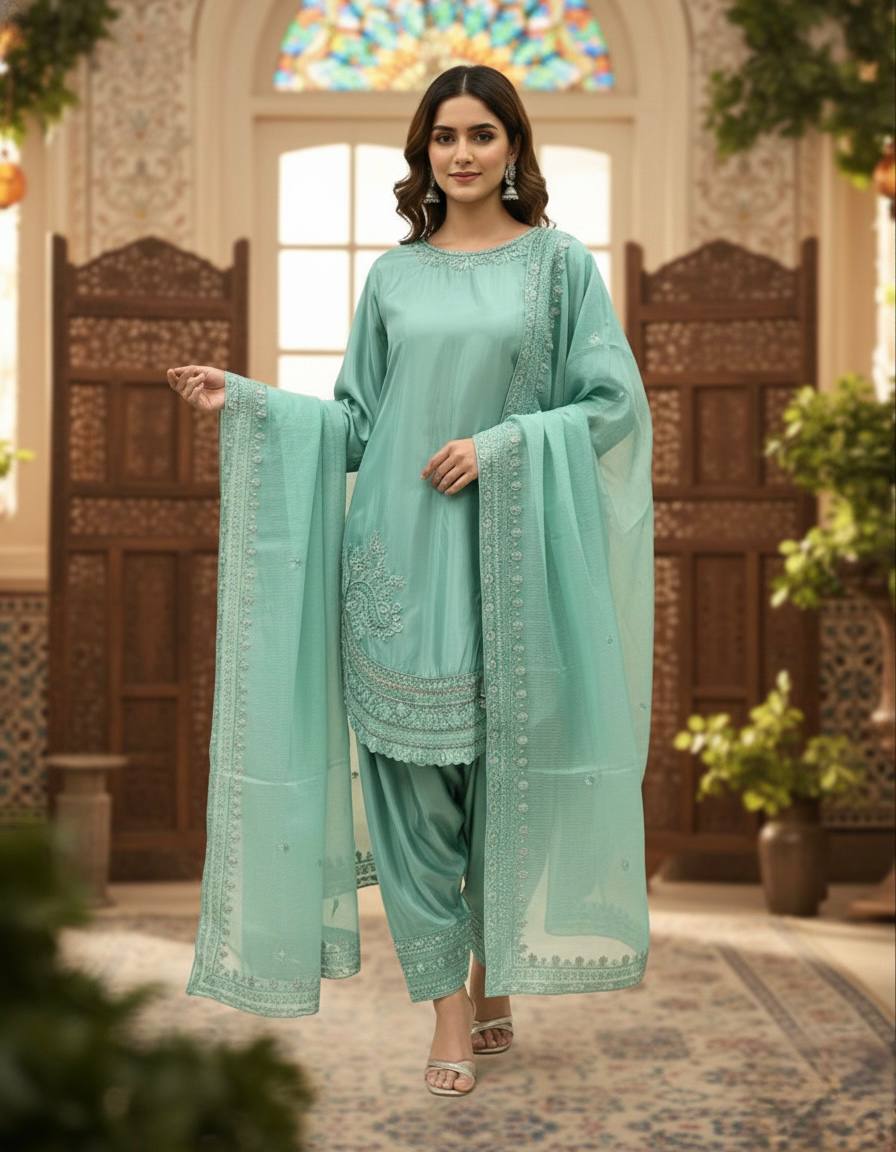 8 Color Embroidered Short Kurti Salwar Suit