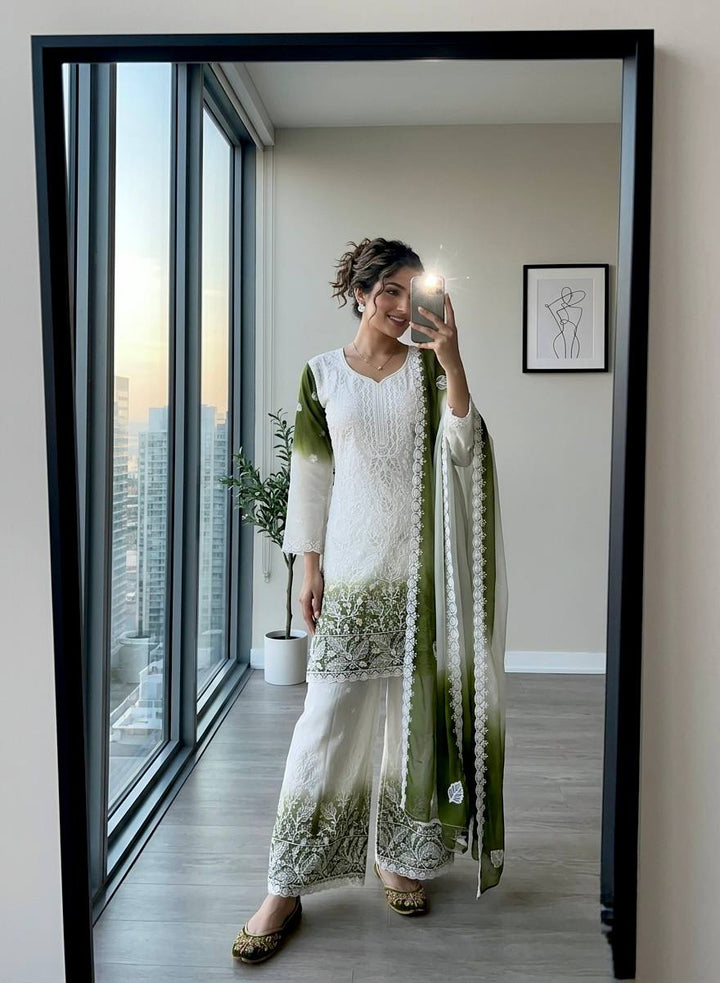 4 Color Dip-Dye Ombre Embroidered Palazzo Suit