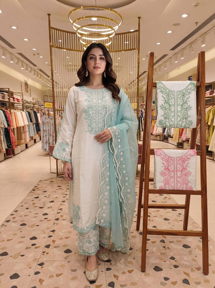 Sky Blue Chikankari Thread Embroidered Palazzo Suit