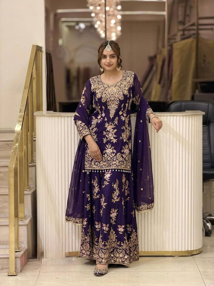 7 Color Zari Embroidered Georgette Palazzo Suit
