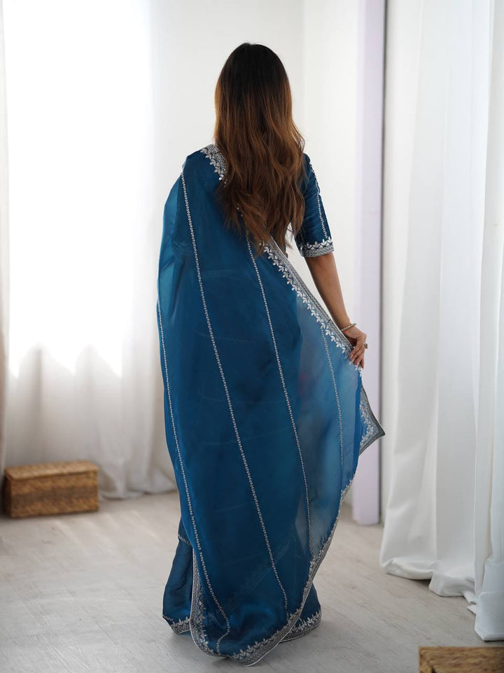 Rama Color Embroidered JMC Silk Saree