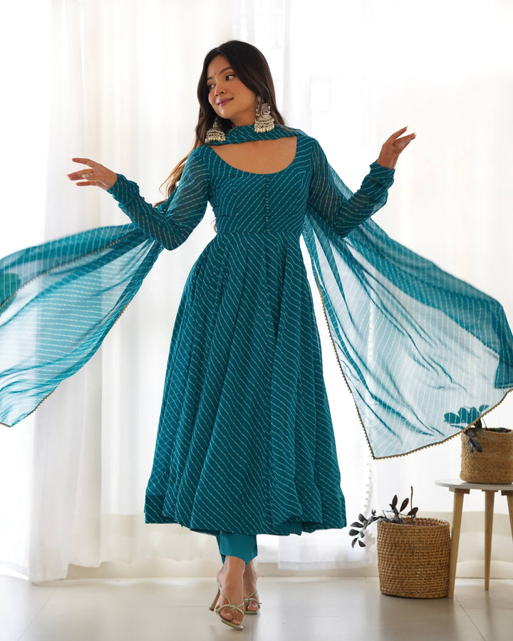 Rama Leheriya Stripe Flared Georgette Anarkali Suit