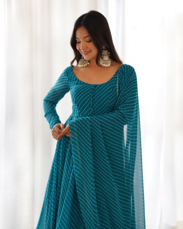 Rama Leheriya Stripe Flared Georgette Anarkali Suit