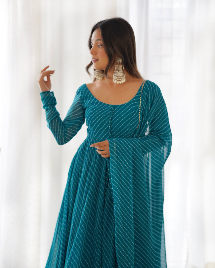 Rama Leheriya Stripe Flared Georgette Anarkali Suit