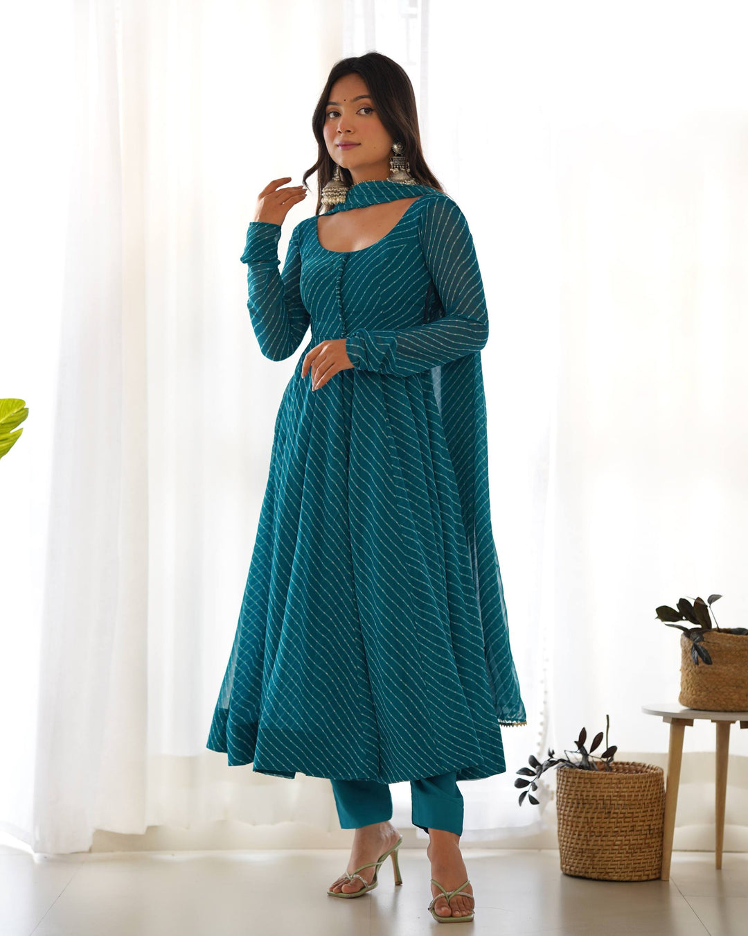 Rama Leheriya Stripe Flared Georgette Anarkali Suit
