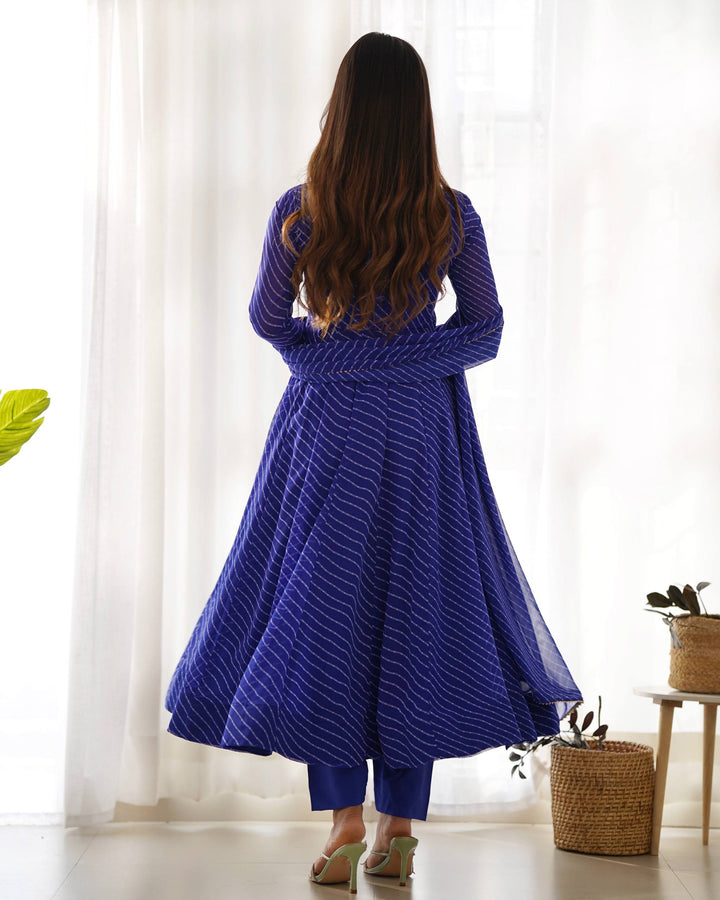 Royal Blue Leheriya Stripe Flared Georgette Anarkali Suit
