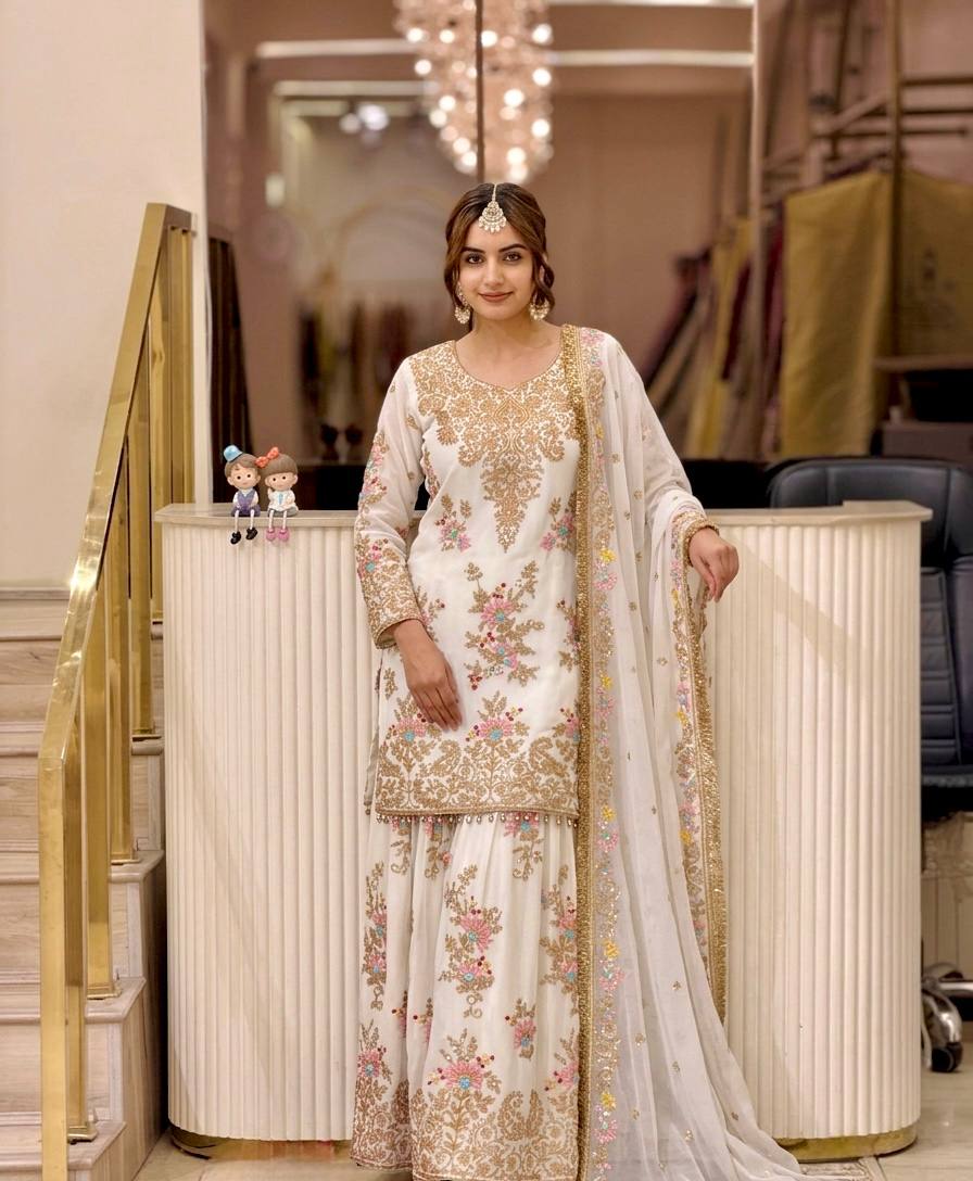 7 Color Zari Embroidered Georgette Palazzo Suit