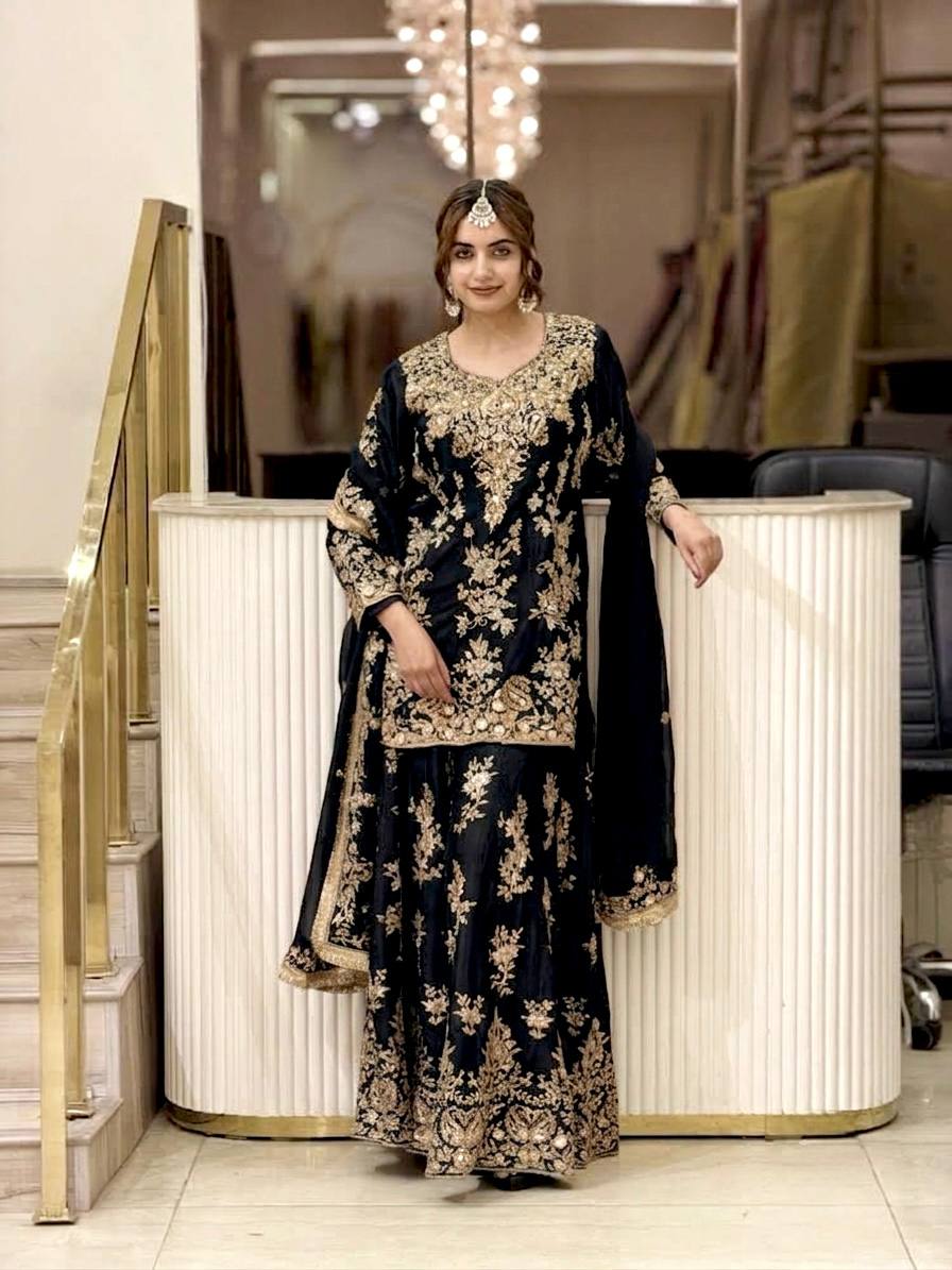 7 Color Zari Embroidered Georgette Palazzo Suit