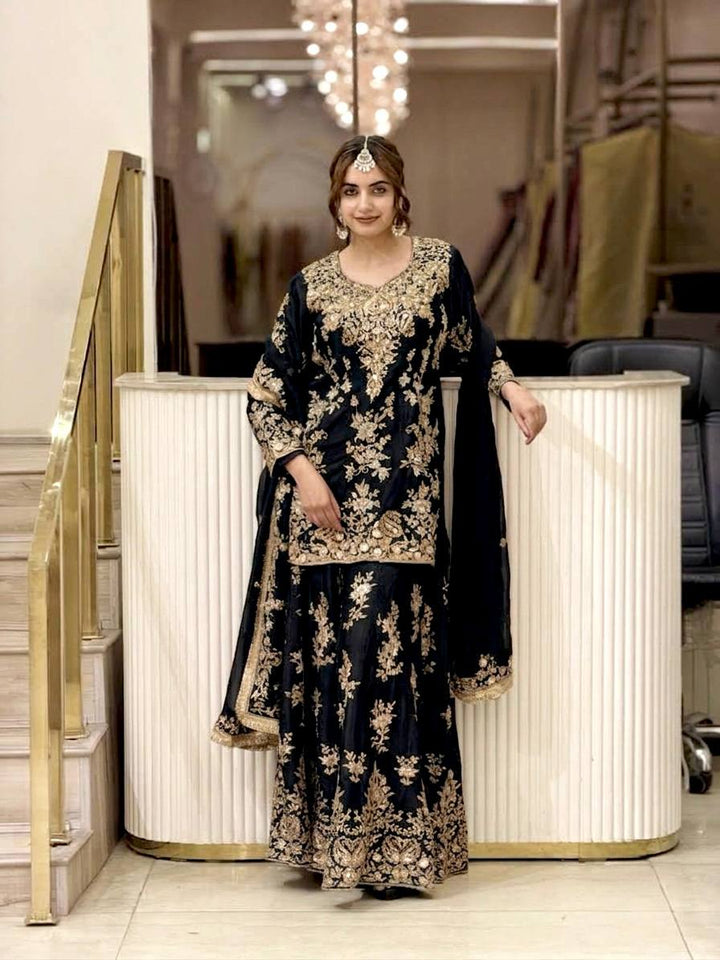 7 Color Zari Embroidered Georgette Palazzo Suit