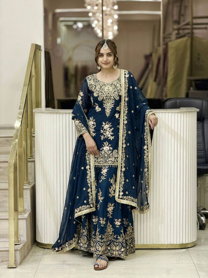 7 Color Zari Embroidered Georgette Palazzo Suit