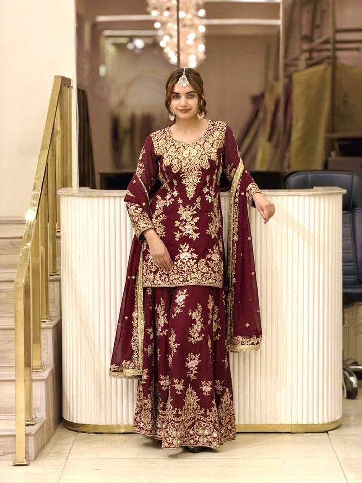 7 Color Zari Embroidered Georgette Palazzo Suit