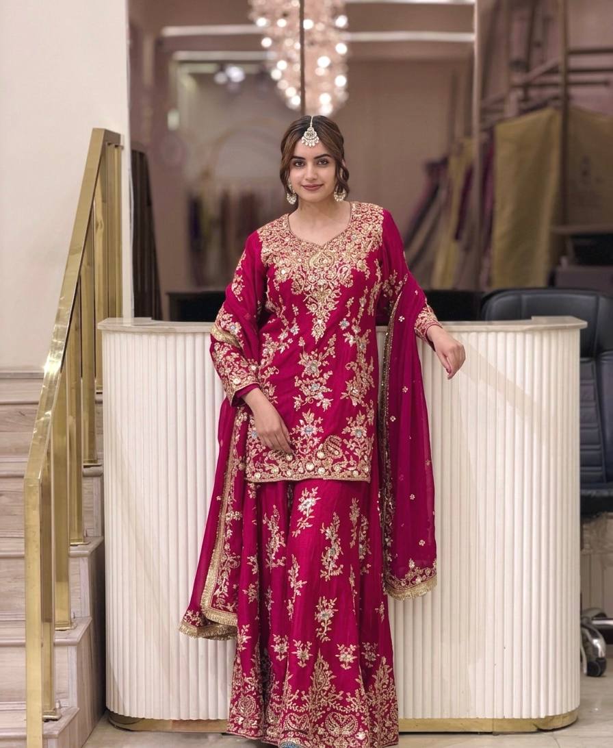 7 Color Zari Embroidered Georgette Palazzo Suit