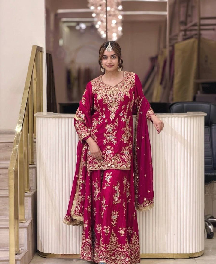 7 Color Zari Embroidered Georgette Palazzo Suit