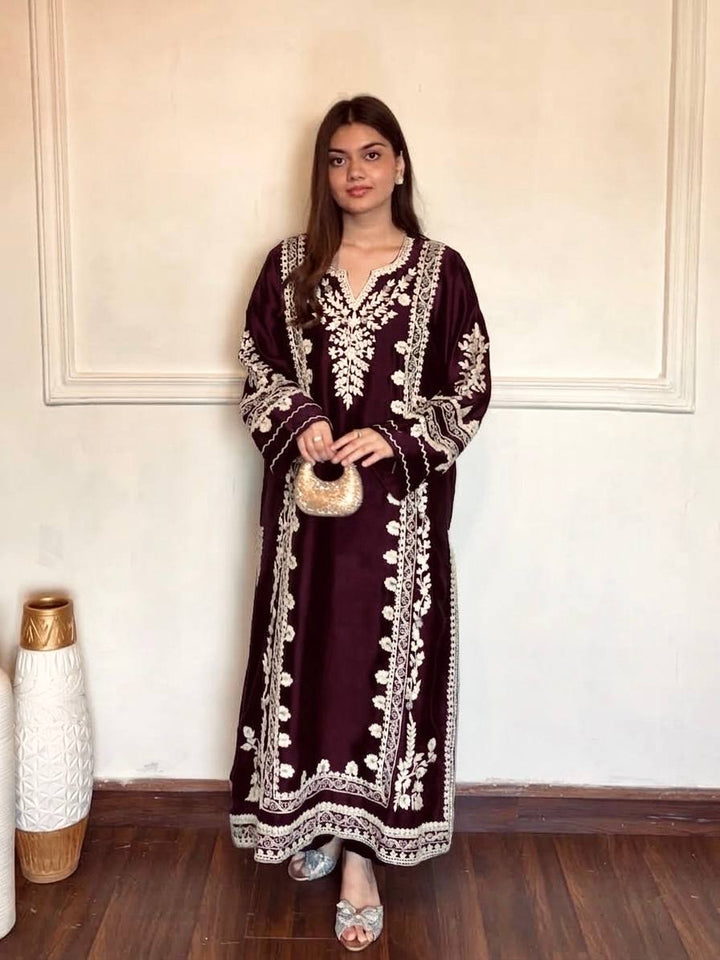 Dark Purple Thread Embroidered Rayon Palazzo Suit