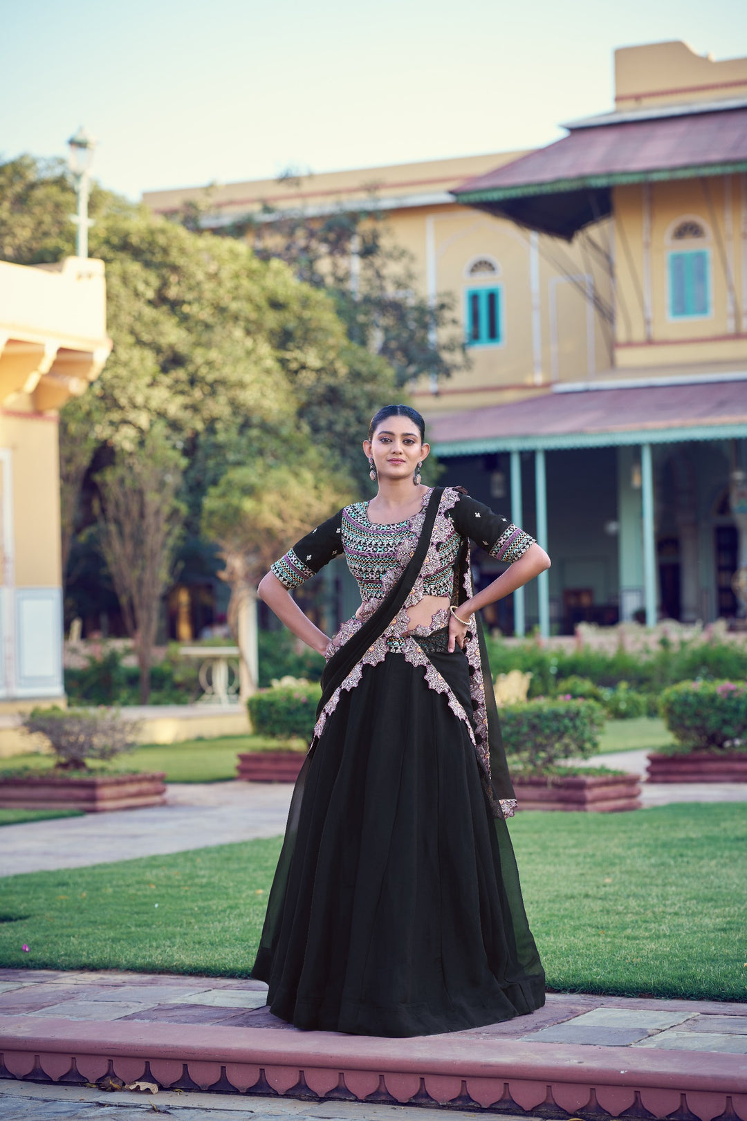 Black Color Embroidered Georgette Lehenga Choli