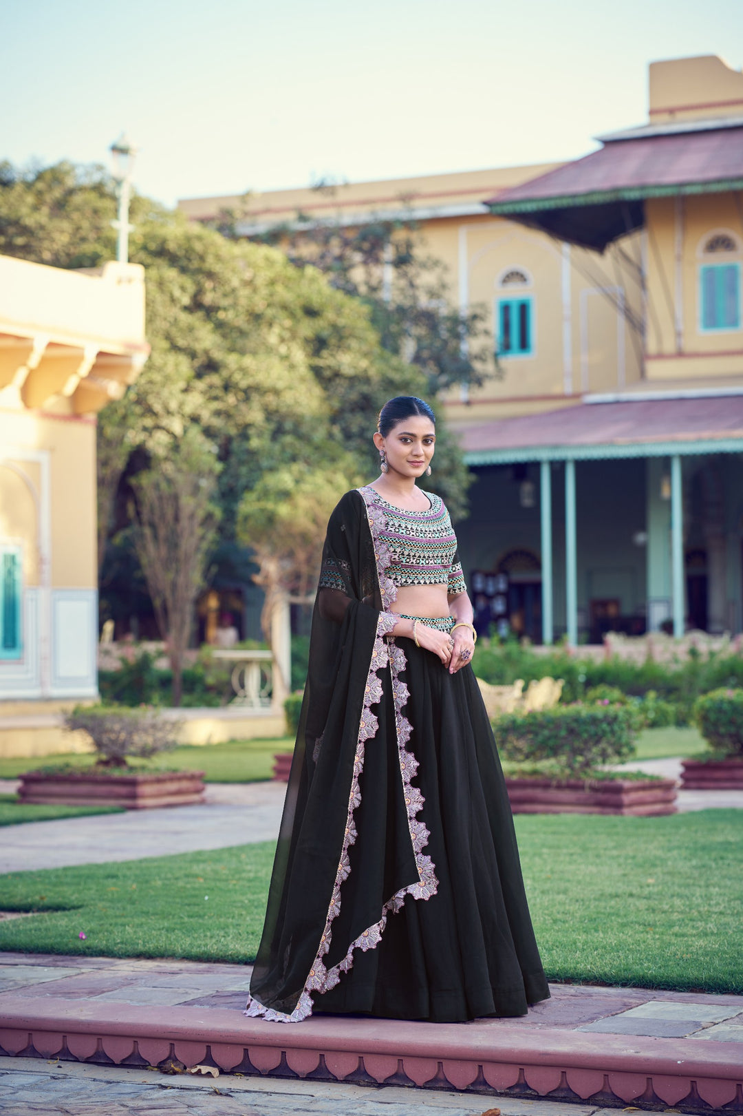 Black Color Embroidered Georgette Lehenga Choli