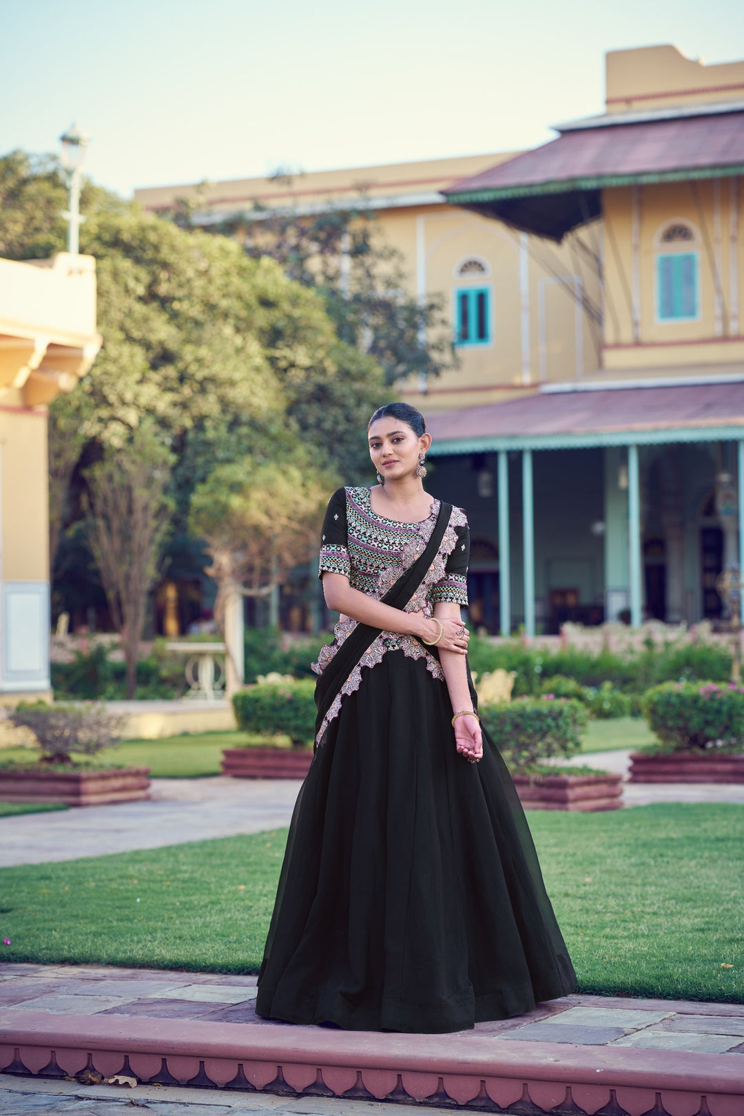 Black Color Embroidered Georgette Lehenga Choli