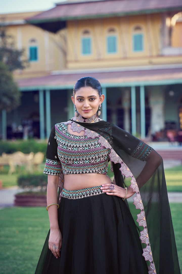Black Color Embroidered Georgette Lehenga Choli