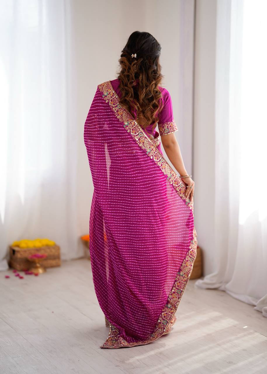 Rani Pink Color Georgette Bandhej Print Saree