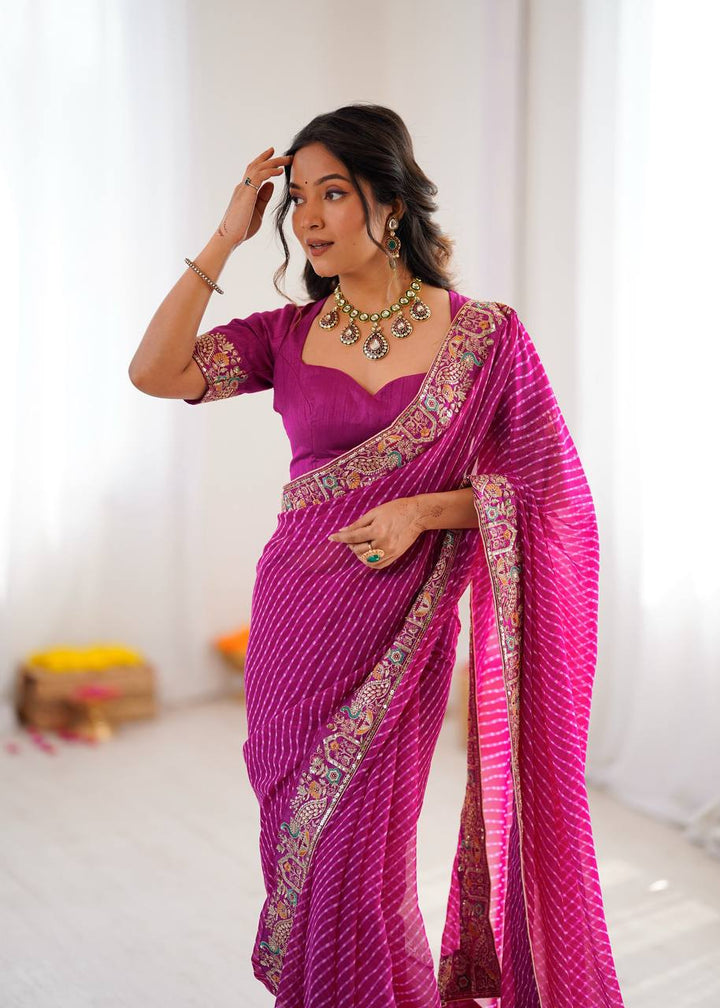 Rani Pink Color Georgette Bandhej Print Saree