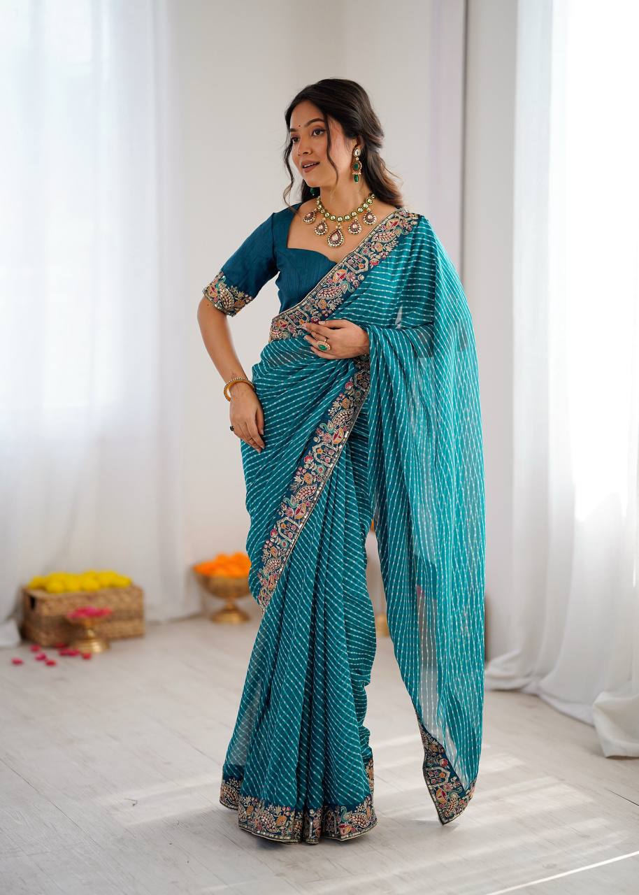 Rama Color Georgette Bandhej Print Saree