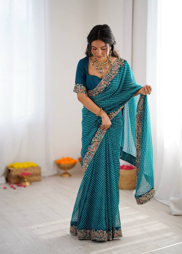 Rama Color Georgette Bandhej Print Saree