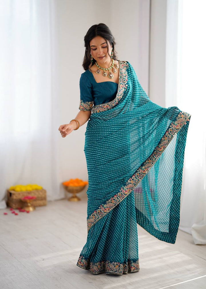 Rama Color Georgette Bandhej Print Saree