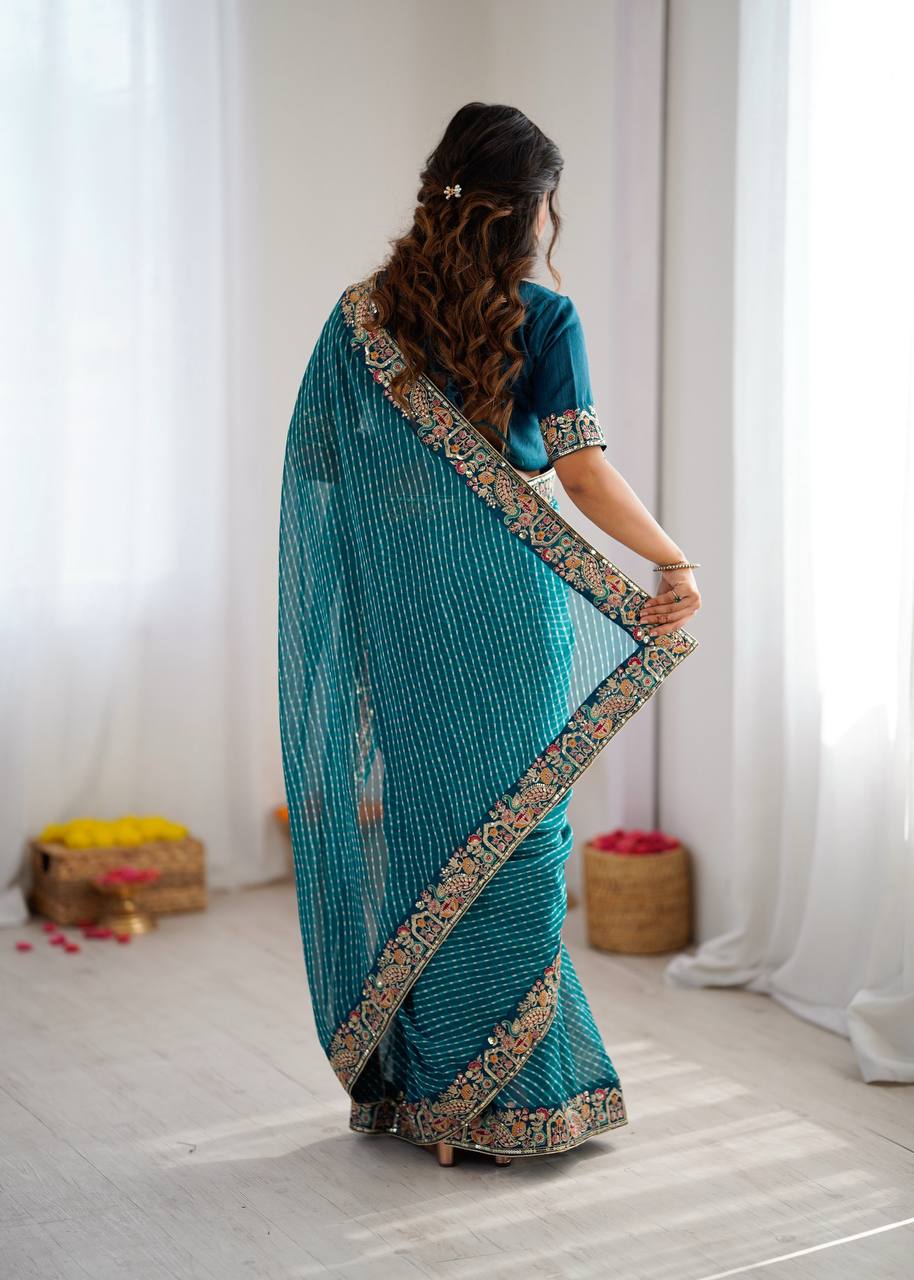 Rama Color Georgette Bandhej Print Saree