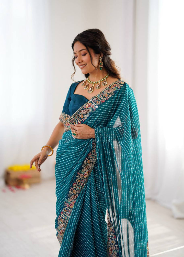 Rama Color Georgette Bandhej Print Saree