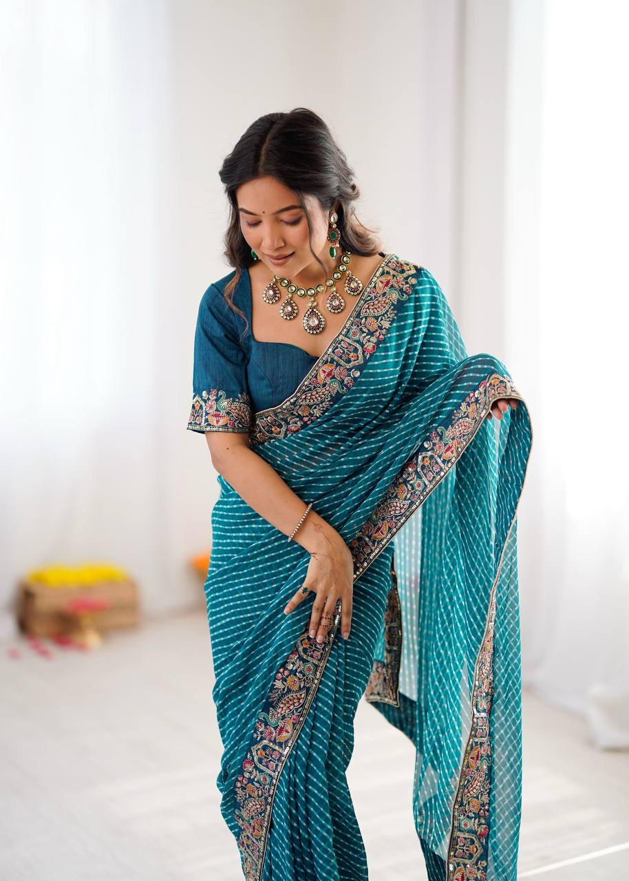 Rama Color Georgette Bandhej Print Saree