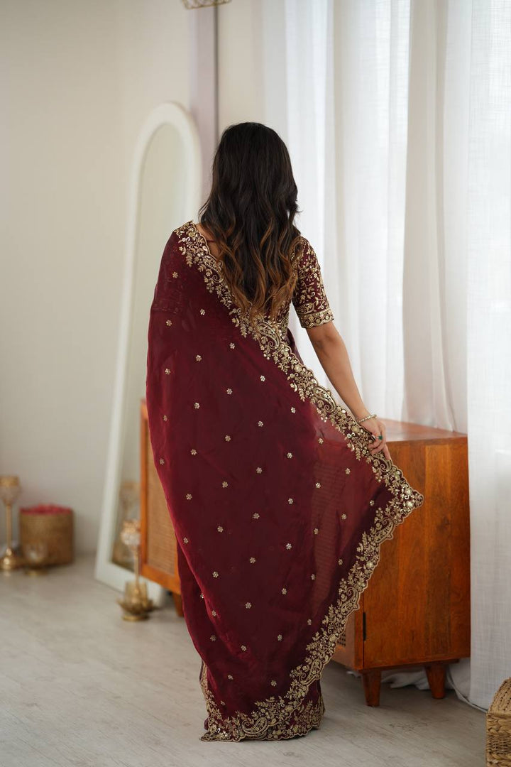 Maroon Color Fendy Silk Embroidered Saree