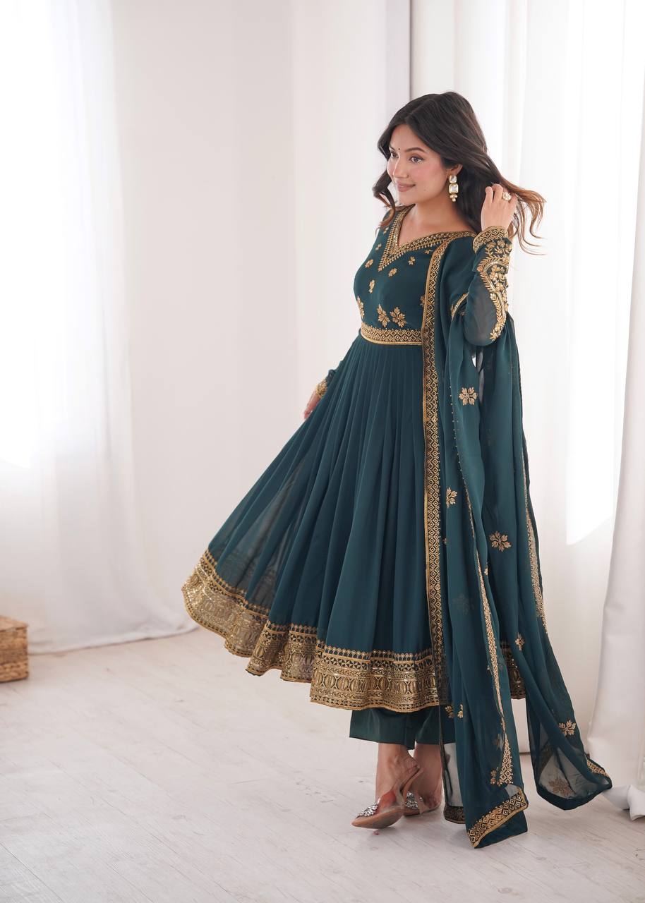 Rama Embroidered Faux Georgette Anarkali Suit