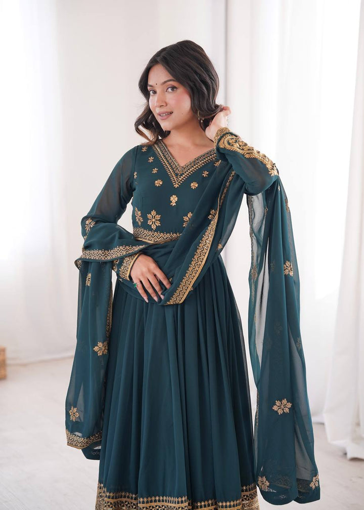Rama Embroidered Faux Georgette Anarkali Suit